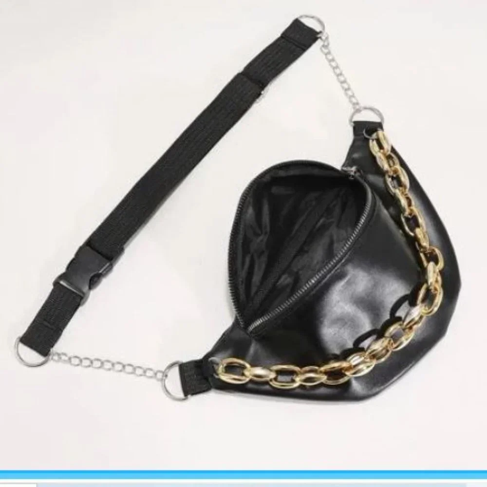 Belt Bag FANNY PACK Crossbody Gold Chain SLEEK CHIC Black Bum Bag Contemporary - Picture 4 of 6